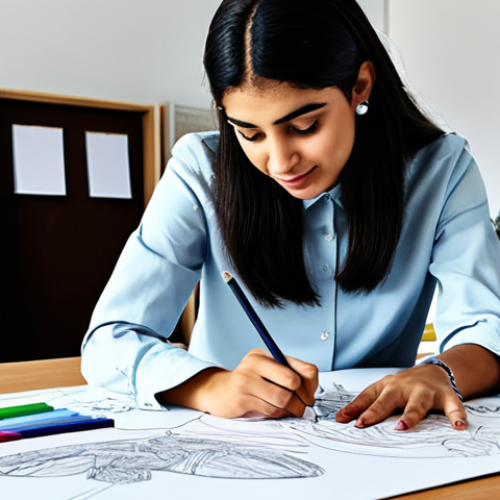 Home 4 Design Studio - Concept to Sketch**
"A bright and airy design studio, featuring a female Arab fashion designer sketching clothing designs on a large drawing table. Swatches of colorful fabrics are scattered around, and a mood board displays inspiration images. The designer is wearing modest, professional attire. Focus on the creative process and initial concept development. Perfect anatomy, correct proportions, natural pose, well-formed hands, proper finger count, professional, fully clothed, appropriate content, safe for work, family-friendly."
**