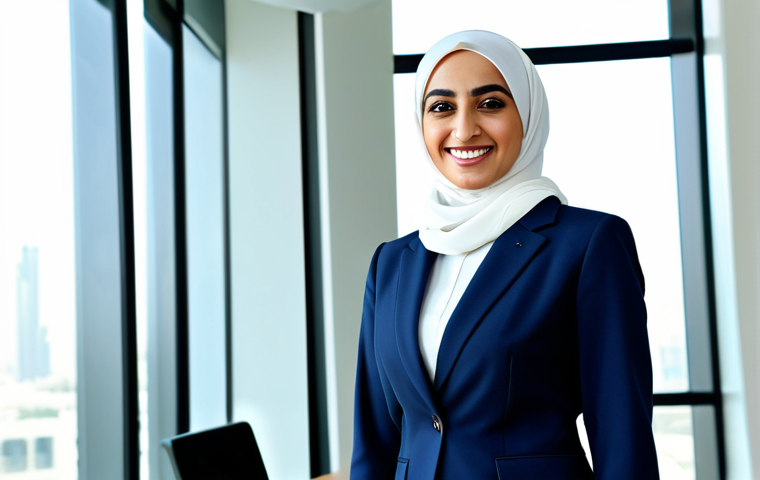 의류기술 학습을 위한 무료 리소스 - **
"A successful Arab businesswoman in a tailored, knee-length skirt suit with a hijab, smiling con...