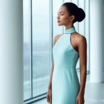 Home 15 의류기술 트렌드와 전망 - **Prompt:** A sophisticated woman in her late 20s, with an elegant posture, stands in a brightly lit...