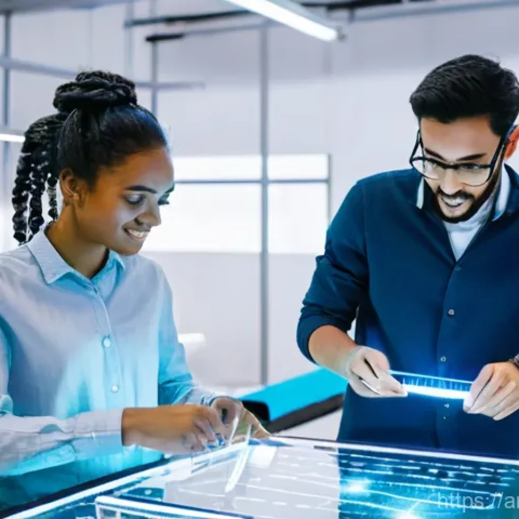 의류기술 신입과 경력자의 차이 - **Prompt 1: Youthful Innovation in Sustainable Textile Tech**
A vibrant, medium-shot image of a ...