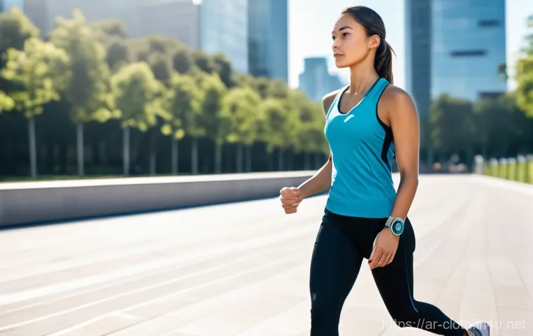 의류기술 이론의 기초부터 심화 - **Prompt:** A young adult, male or female, dressed in a sleek, athletic-inspired smart outfit (a fit...