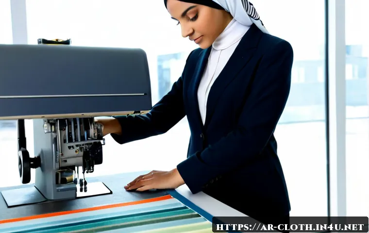 의류기술 커리어 전환 성공 사례 - Photorealistic career transition success scene in a modern Gulf fashion technology studio, confident...